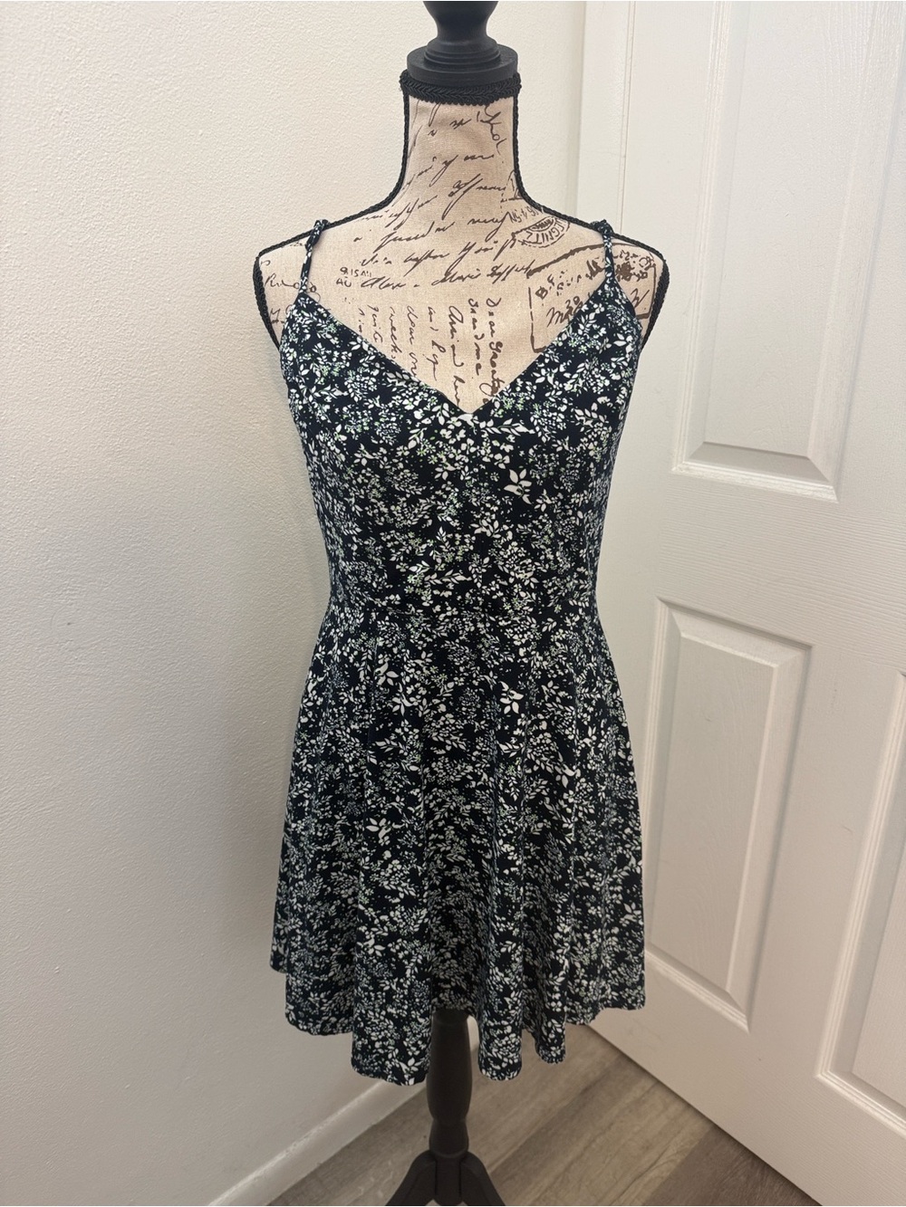 Black Floral Spaghetti-Strap Mini Dress